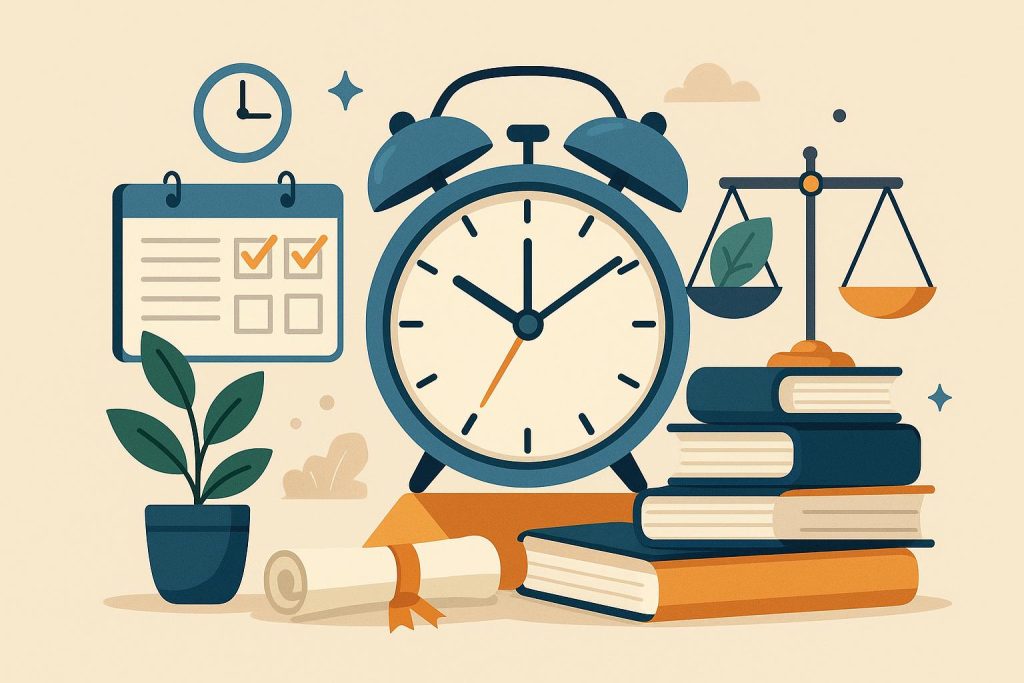 Student organizing planner and books, illustrating effective time management in college life