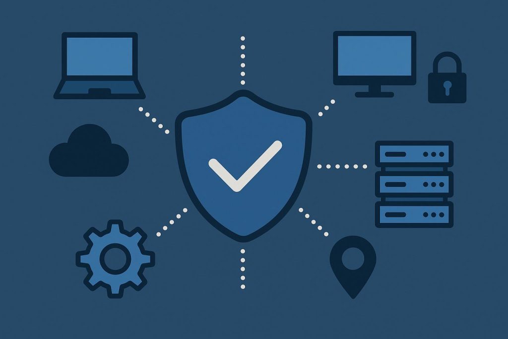 Modern IT professionals analyzing data on computer screens in a corporate office environment