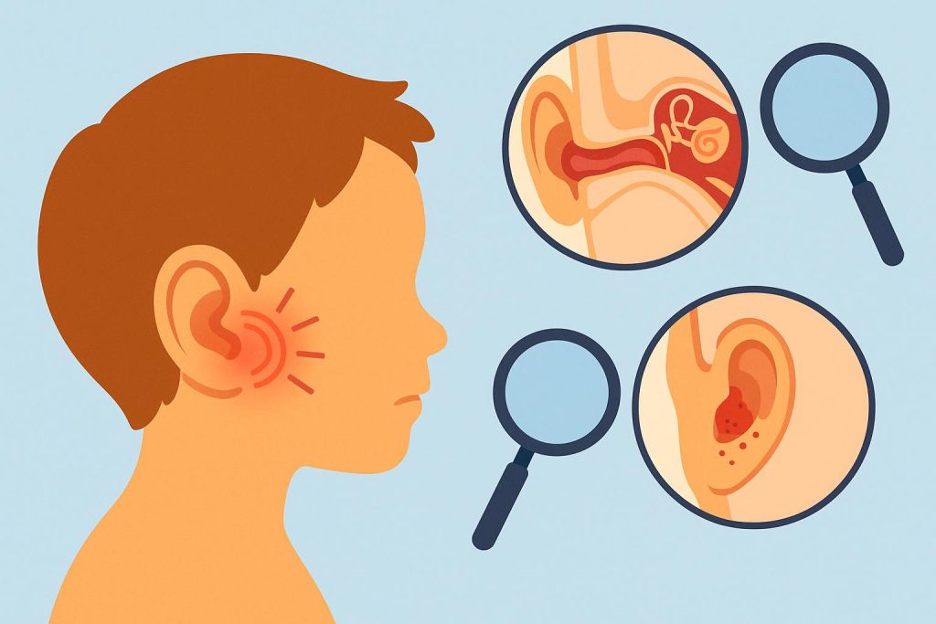 Two Common Ear Infections in Children and How Parents Can Spot Them Illustration of a child holding their ear, highlighting symptoms of common ear infections in children