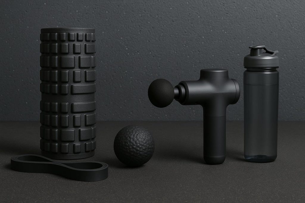 5 Must-Have Post-Workout Recovery Tools Foam roller, massage gun, resistance bands, ice pack, and yoga mat for post-workout recovery