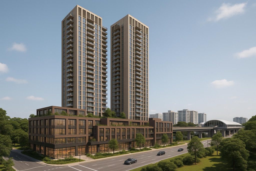 Lucerne Grand residential towers and commercial spaces near Lakeside MRT station in Singapore