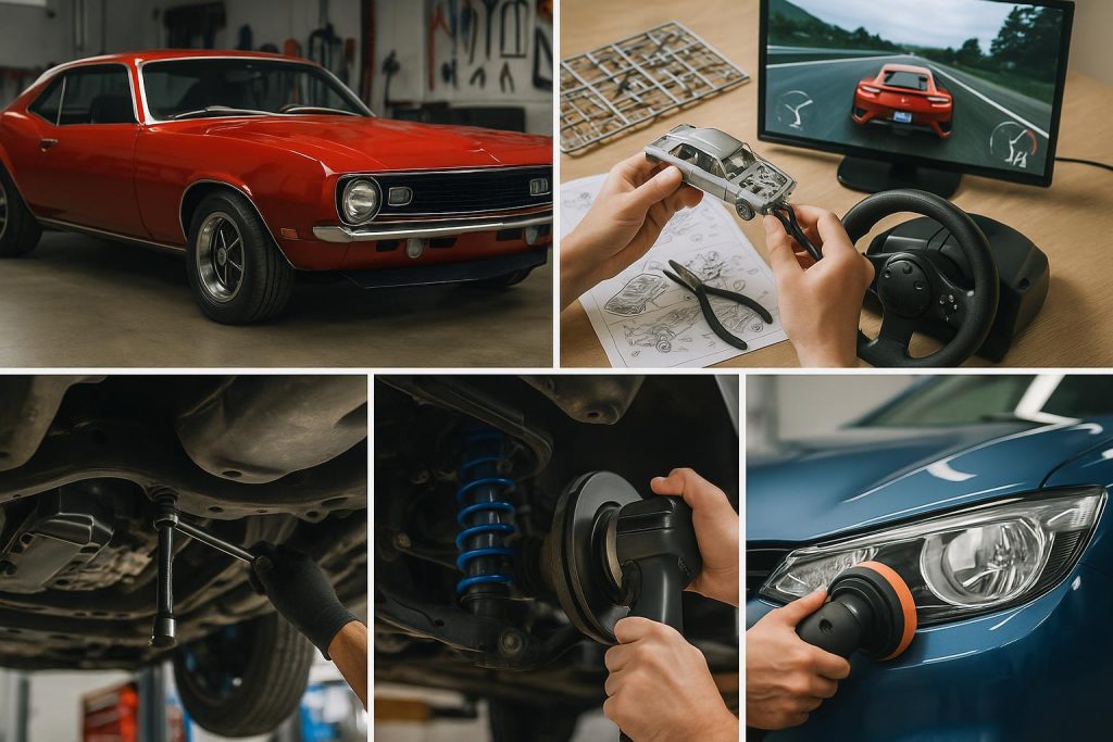 The 5 Best Hobbies for Every Automotive Enthusiast Classic car collection in a garage with tools, model cars, and automotive memorabilia on display