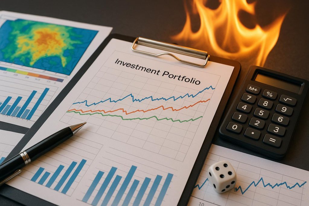 Diversified investment portfolio analysis with financial charts and market data for risk assessment