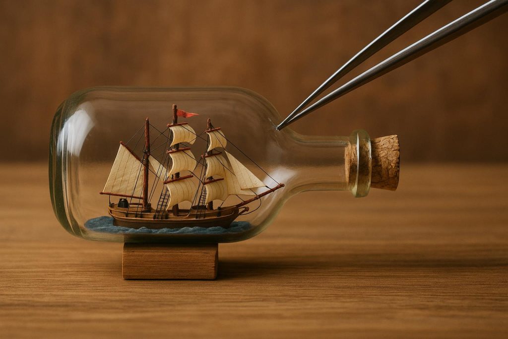 Wonder How People Fit a Model Ship Inside a Bottle? Model ship placed inside a glass bottle showcasing intricate craftsmanship and detail