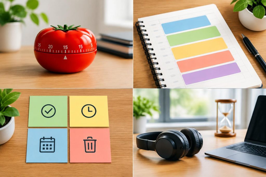 Desk with planner, clock, and to-do list representing focus and time management strategies